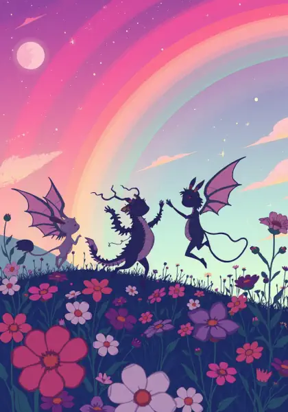 ilustracja potworka i tęcza